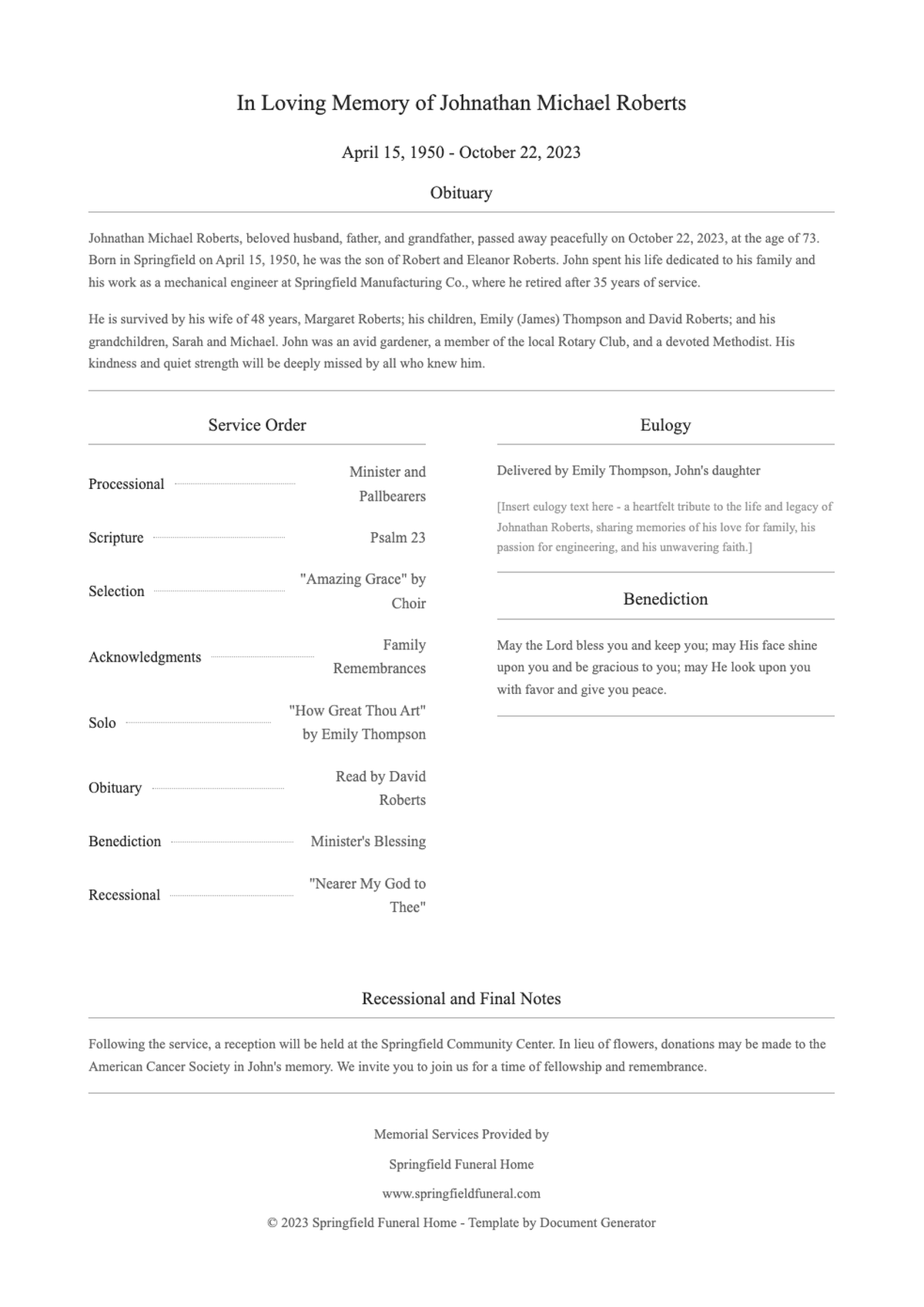 Funeral order of service template with dove and leaf design_variant_2